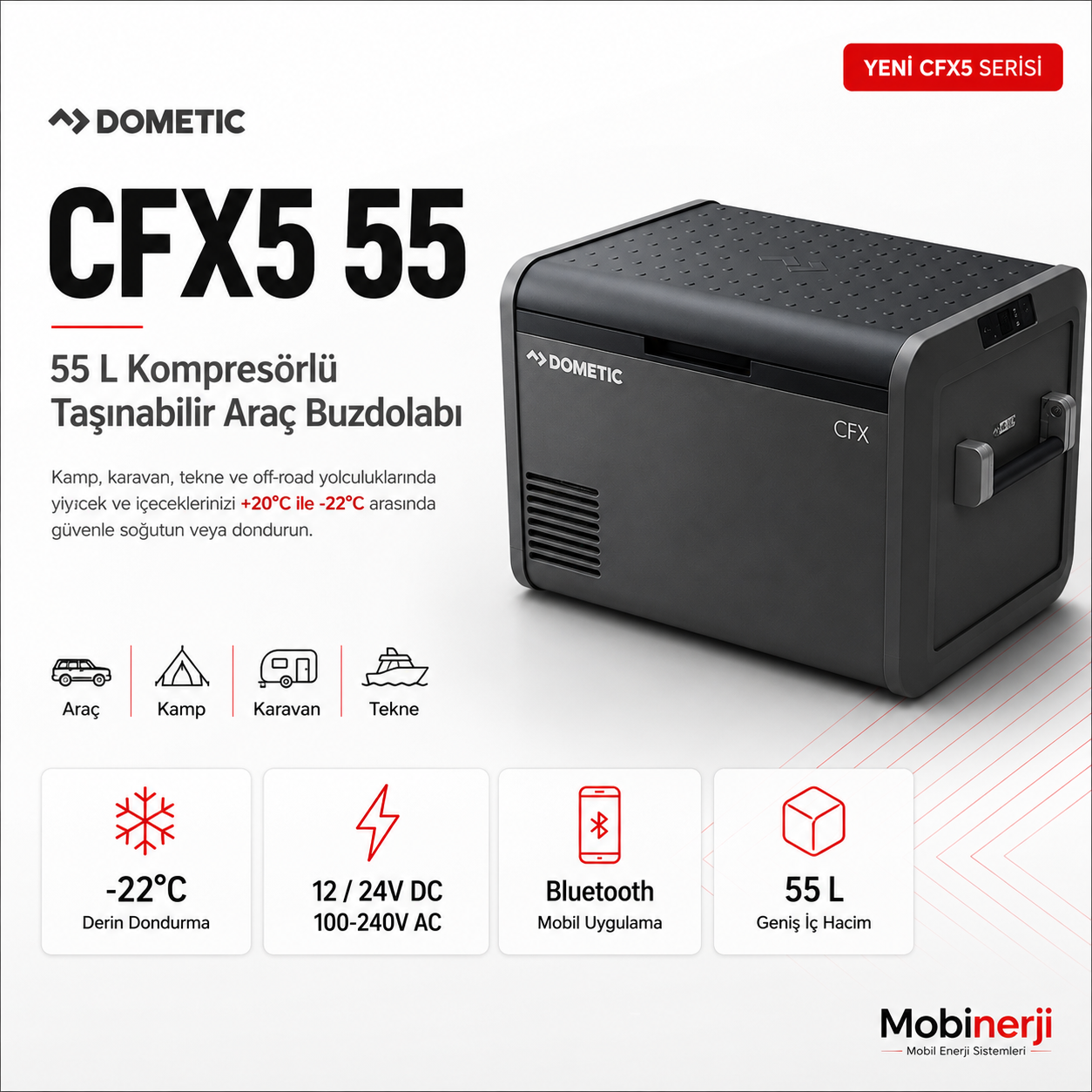 Dometic CFX5 55 55 litre kompresörlü taşınabilir araç buzdolabı ön görünümü