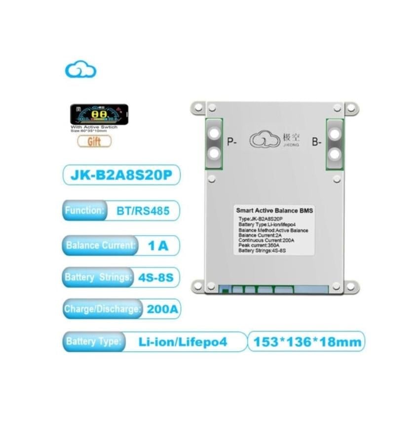 Smart Bluetooth 4-8S 200Amper JK-B1A8S20P BMS LifePo4 LFP Li-İon Hücre uyumlu