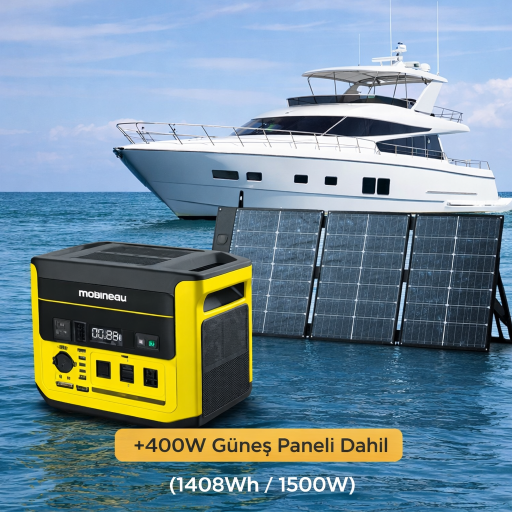 Tekne için 1500W taşınabilir güç istasyonu ve 400W güneş paneli ile solar enerji paketi