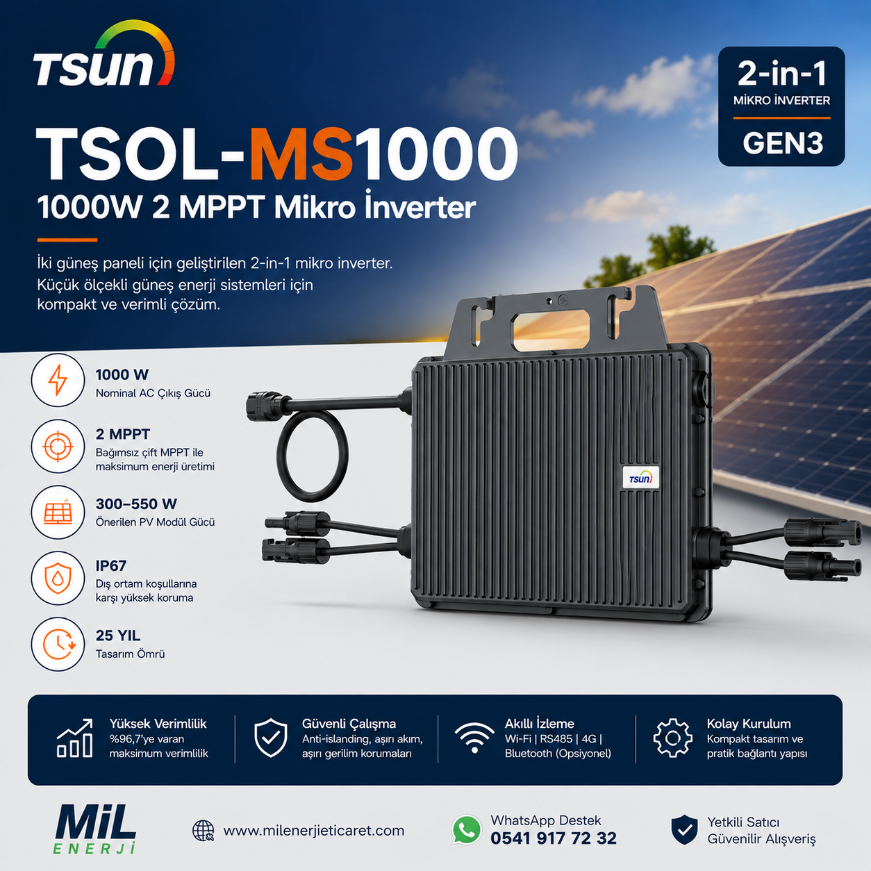 TSUN TSOL-MS1000 1000W 2 MPPT mikro inverter