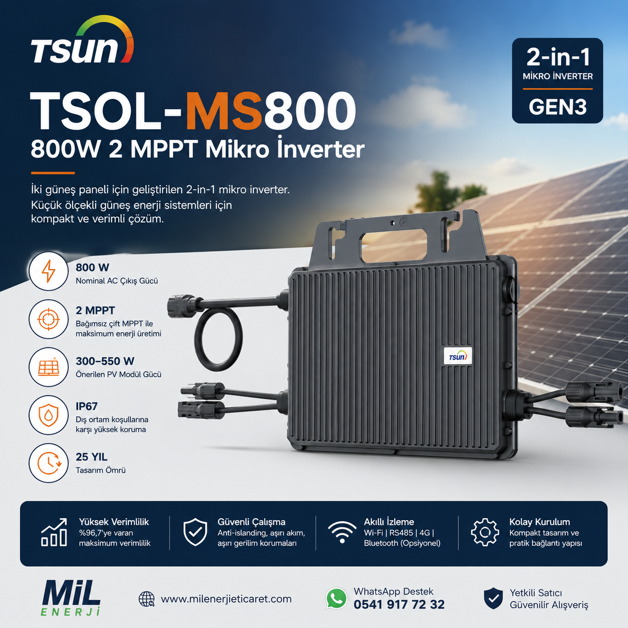 TSUN TSOL-MS800 800W 2 MPPT mikro inverter