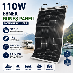 110W monokristal Mono PERC esnek güneş paneli