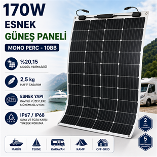 170W monokristal Mono PERC esnek güneş paneli