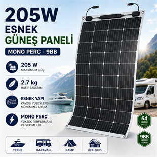 205W monokristal Mono PERC esnek güneş paneli