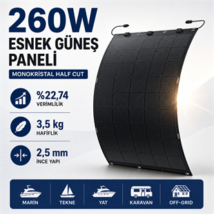 •	260W esnek güneş paneli monokristal Half Cut