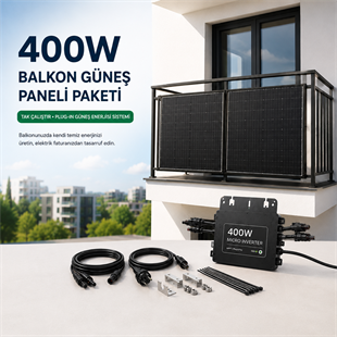 **ALT text:** `400W tak çalıştır balkon güneş paneli paketi ile mikro inverter ve montaj ekipmanları`