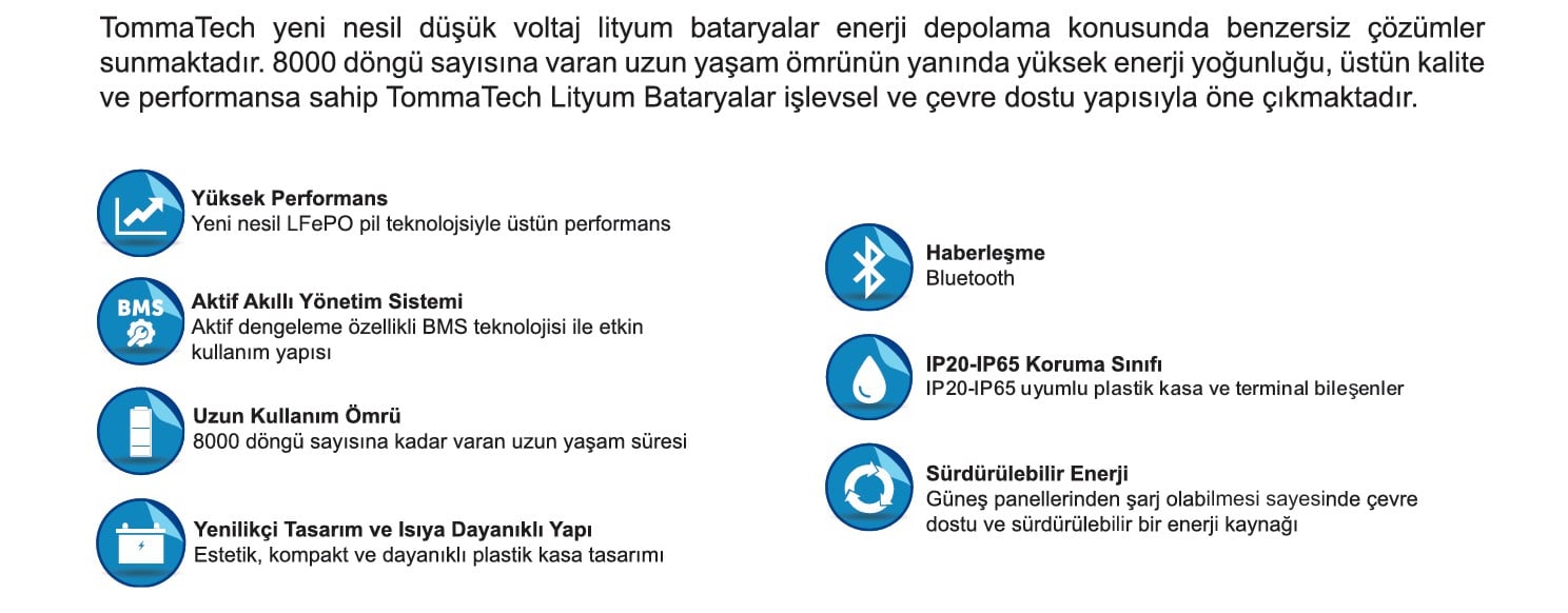 TommaTech 12.8V 200Ah Marine ABS lityum batarya – yüksek kapasite ve verimlilik