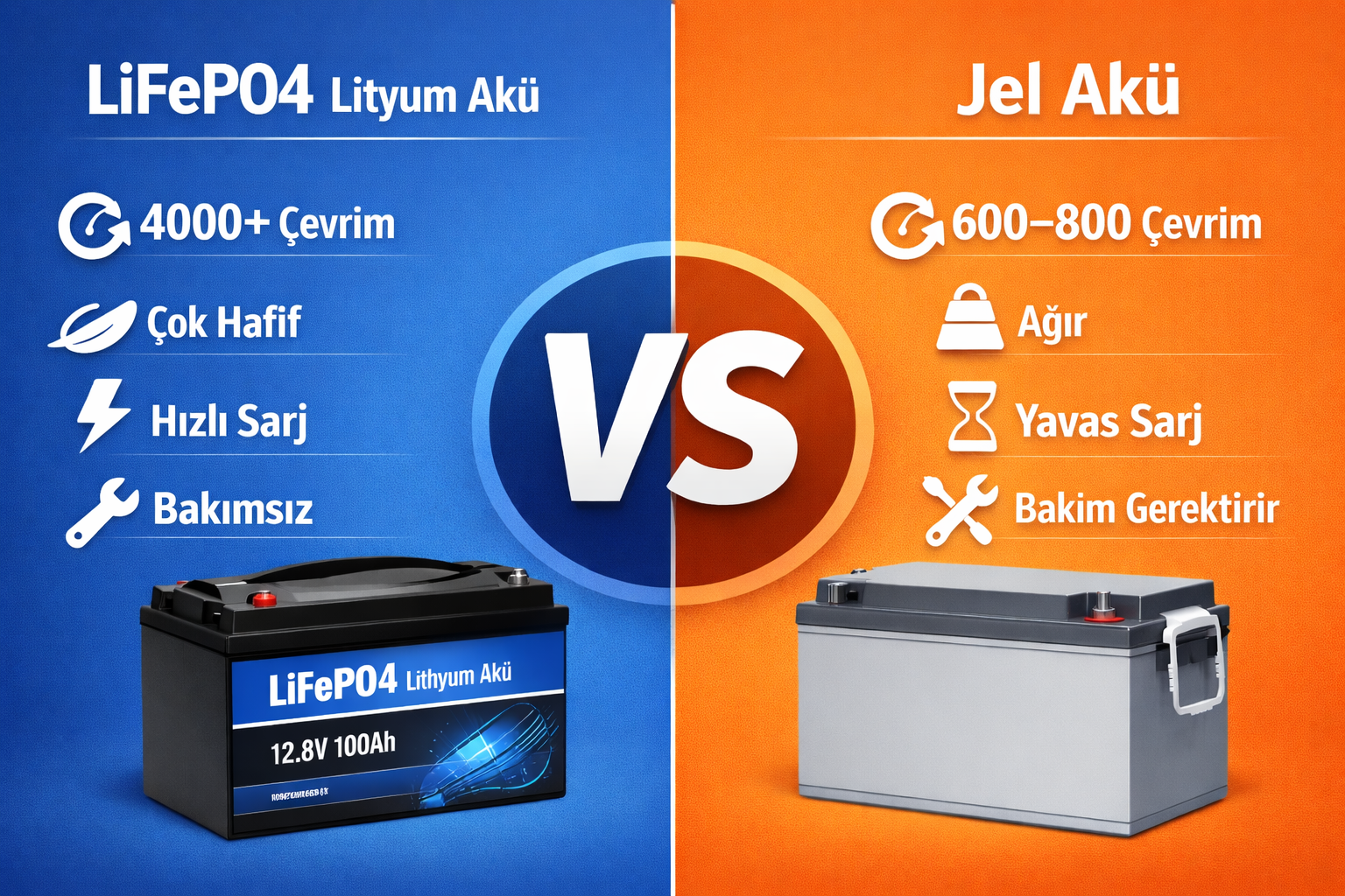 lityum akü lifepo4 jel akü farkı fiyatları karşılaştırması