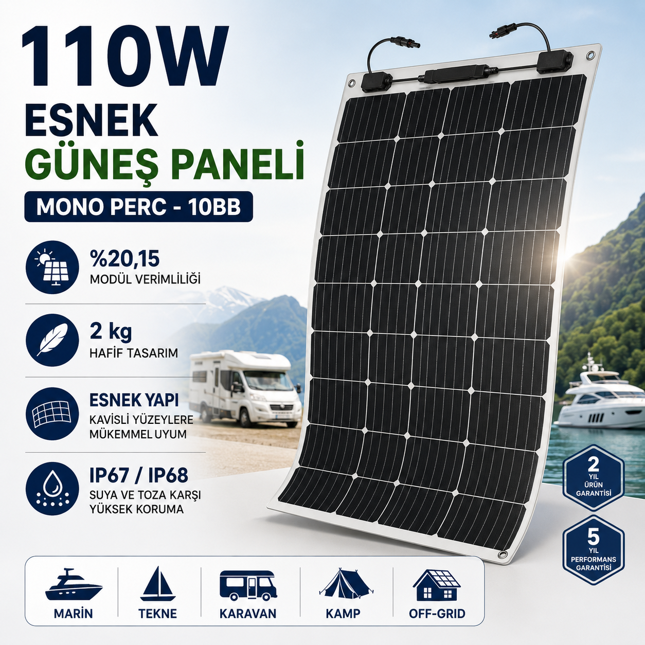 110W monokristal Mono PERC esnek güneş paneli