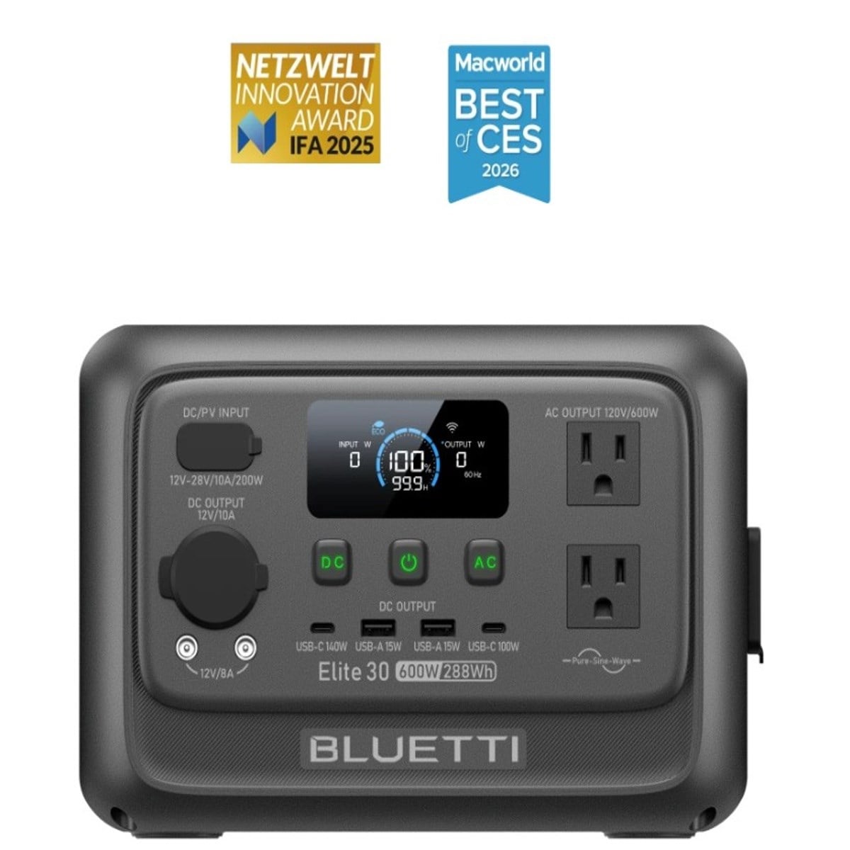 BLUETTI Elite 30 portable power station 600W 288Wh award winning portable energy station