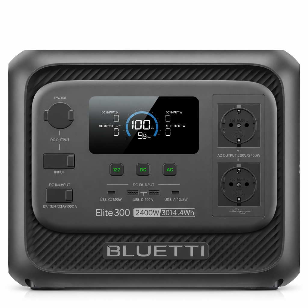 BLUETTI Elite 300 taşınabilir güç istasyonu 3014Wh kapasite 2400W inverter ön panel görünümü