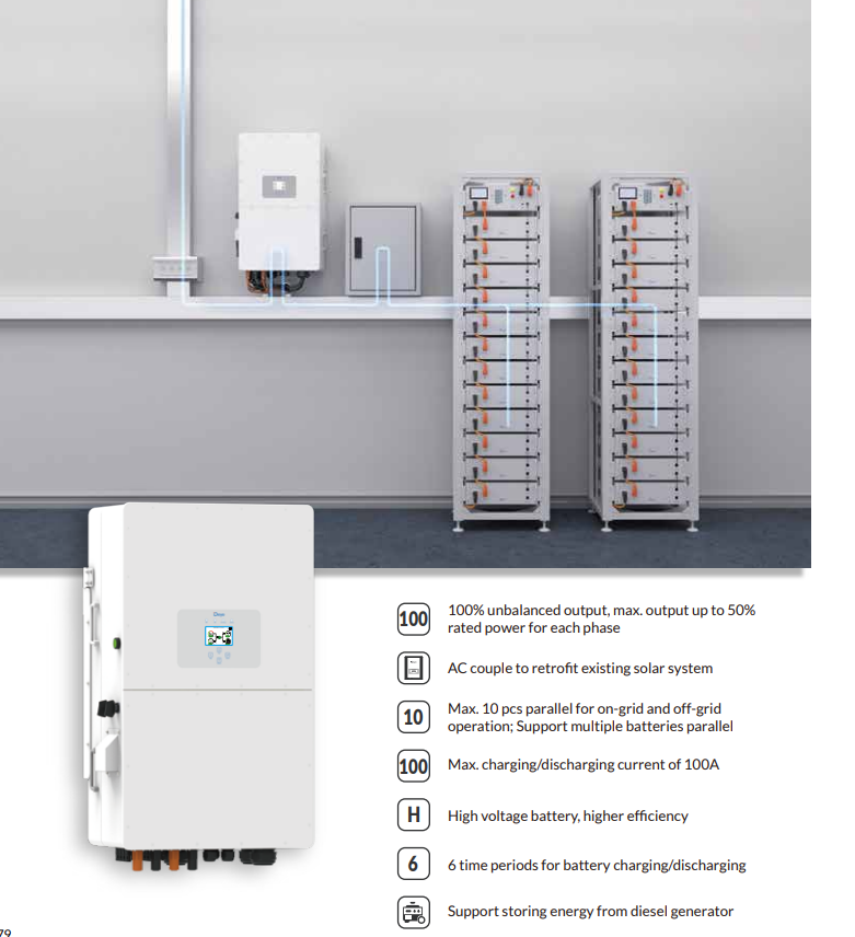 Deye 50kW 50.000 watt hibrit Hybrid Trifaz inverter Yüksek Voltaj