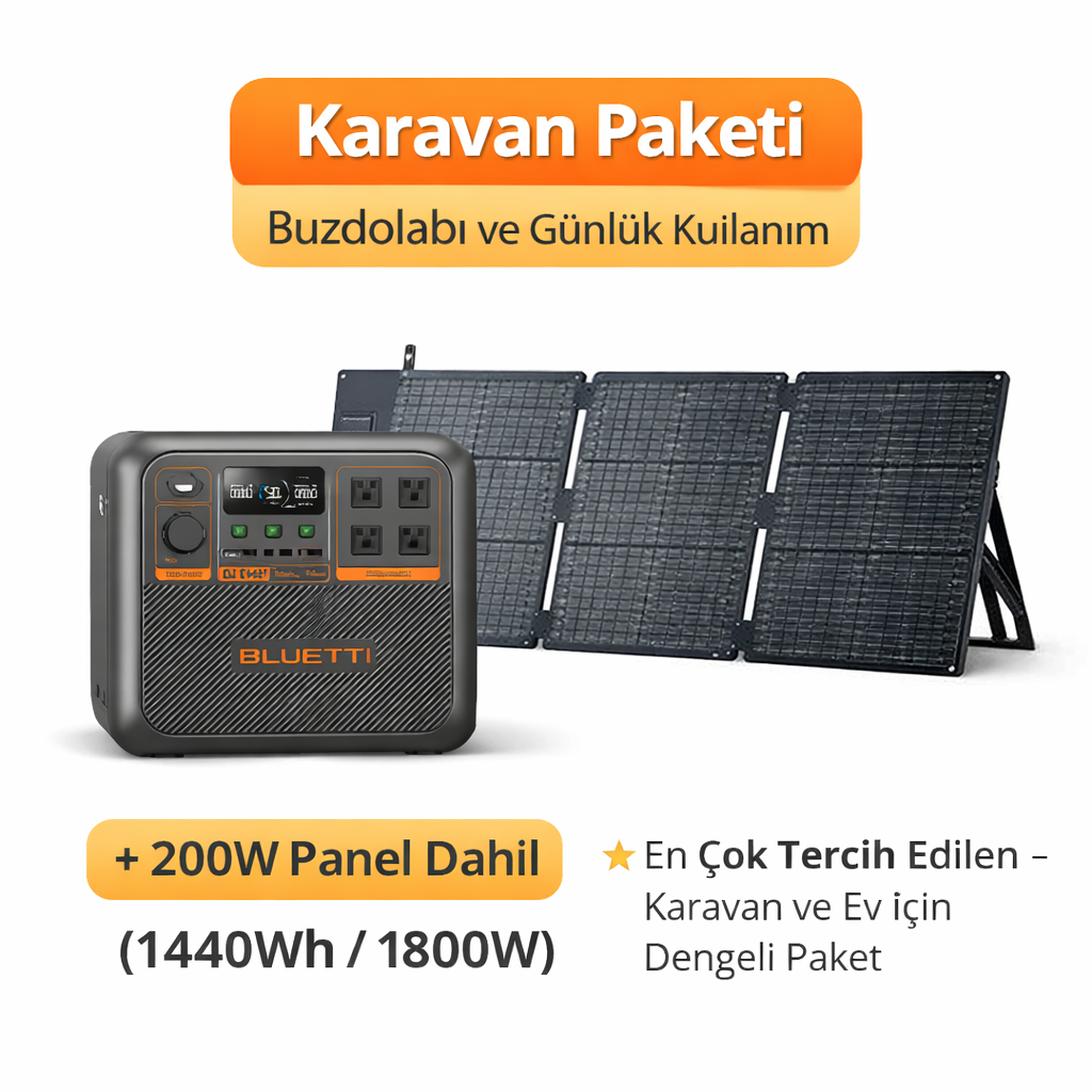 Karavan için taşınabilir solar paket 1440Wh 1800W güç kaynağı ve 200W katlanabilir güneş paneli ile buzdolabı ve günlük cihazları rahat çalıştırır