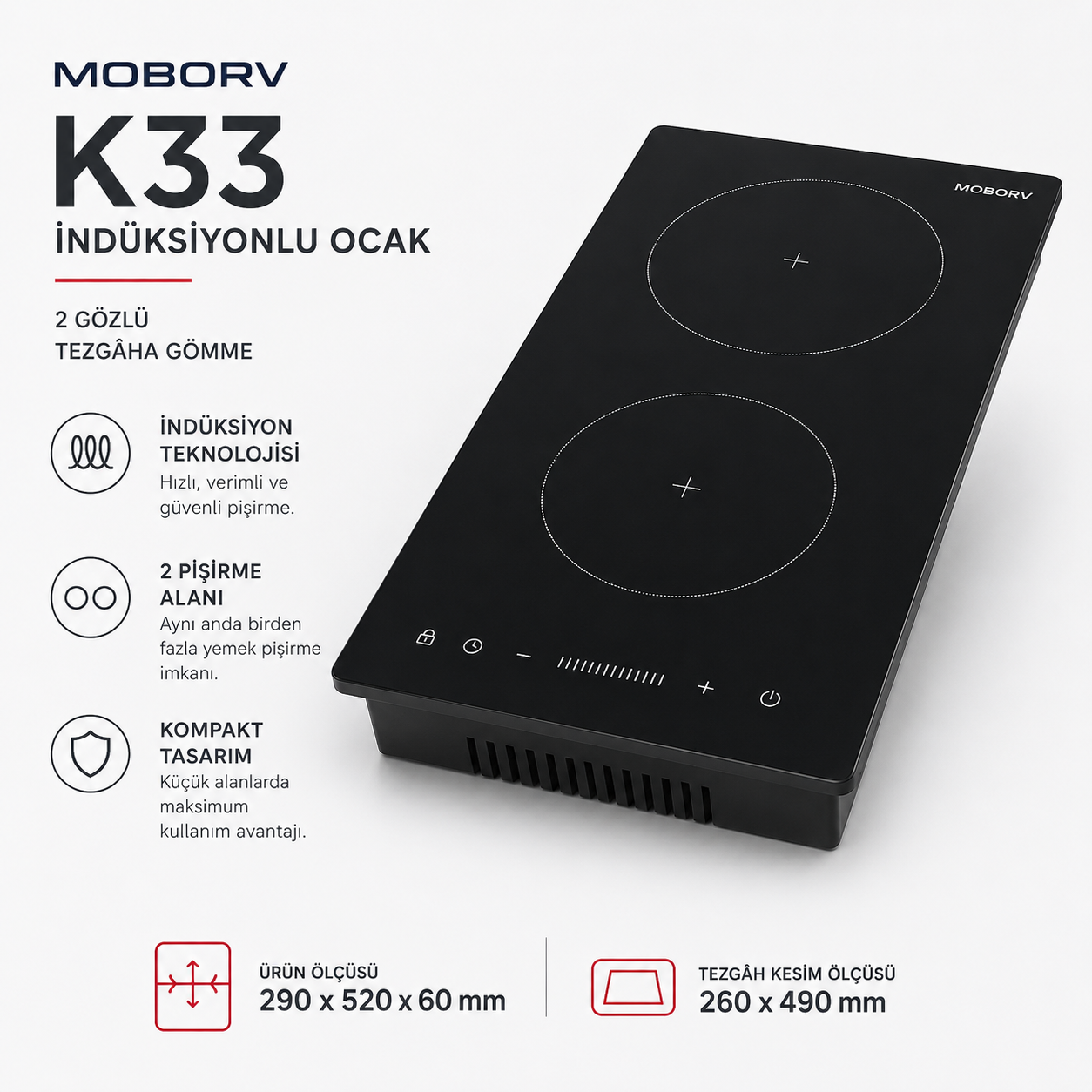 MOBORV K33 2 gözlü indüksiyonlu ocak