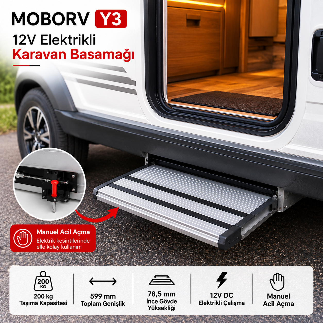 MOBORV Y3 12V elektrikli karavan basamağı