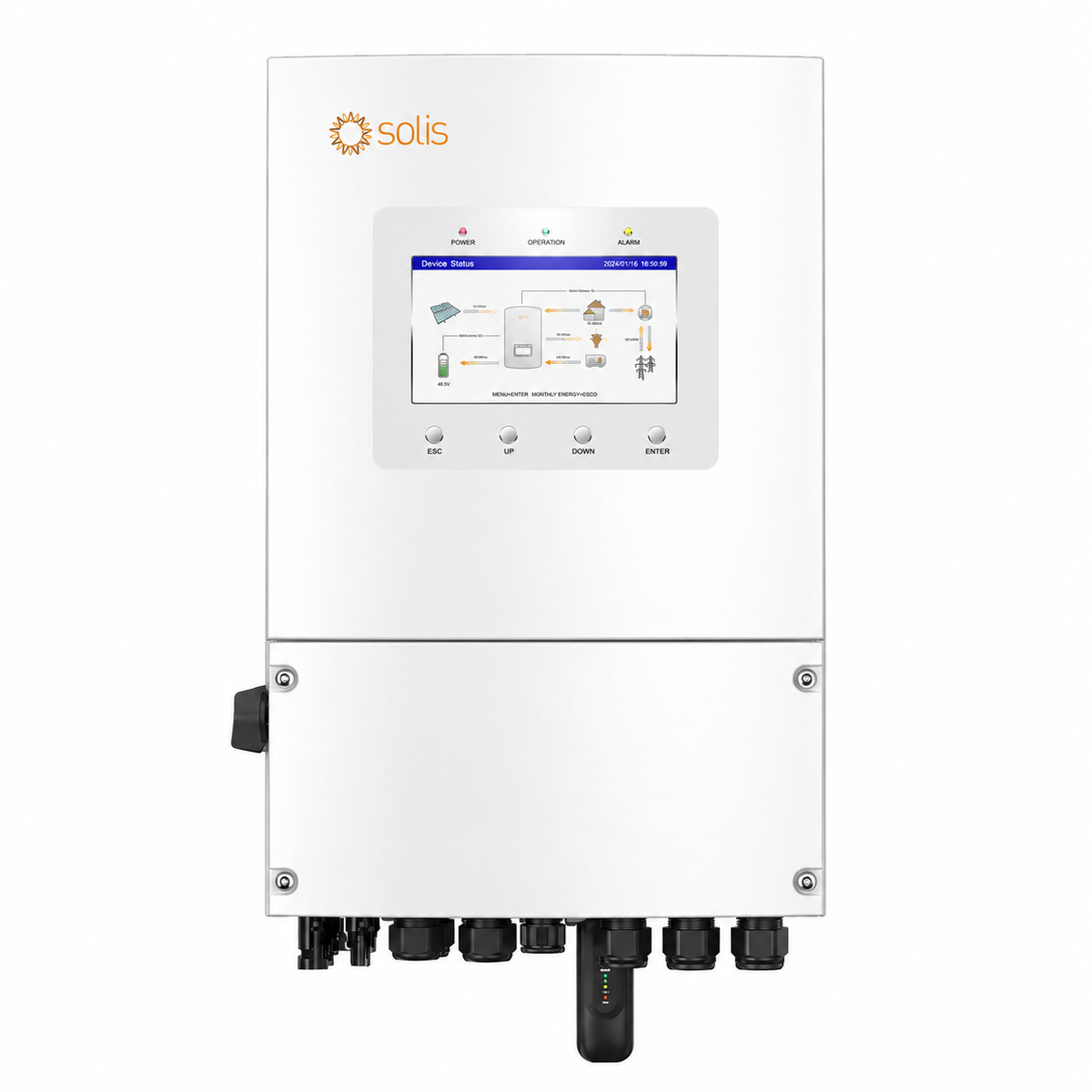 Solis S6-EH1P6K-L-PLUS 6 kW hibrit inverter LCD ekranı ve ön paneli