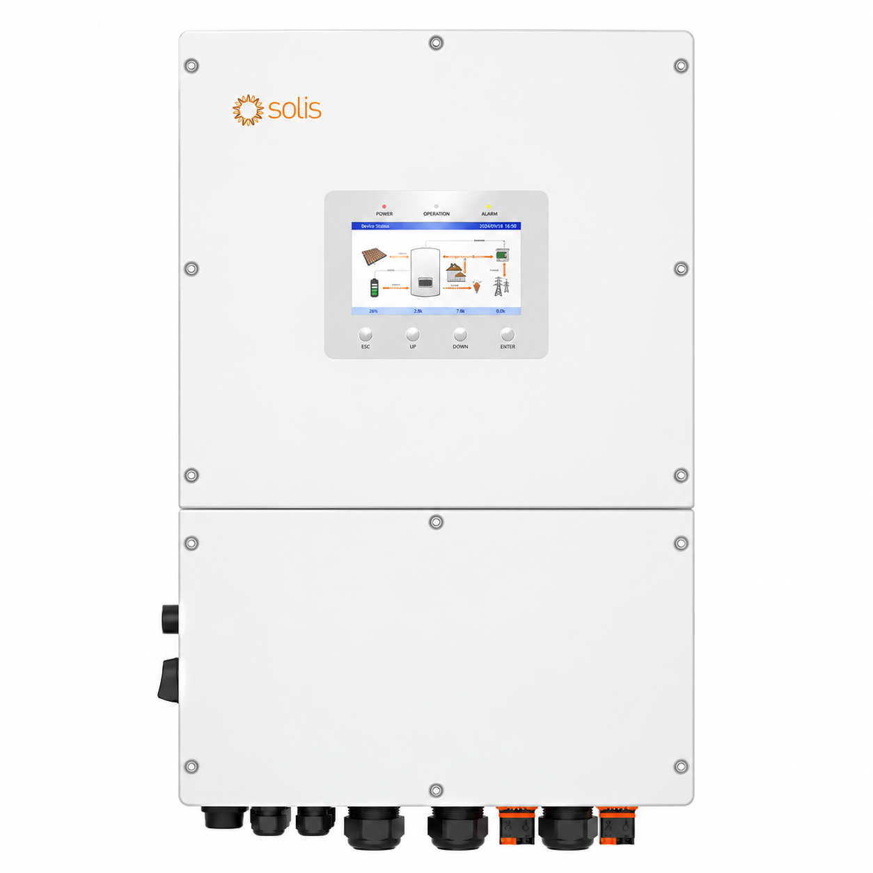 Solis S6-EH3P50K-H 50 kW üç fazlı hibrit inverter ön görünümü
