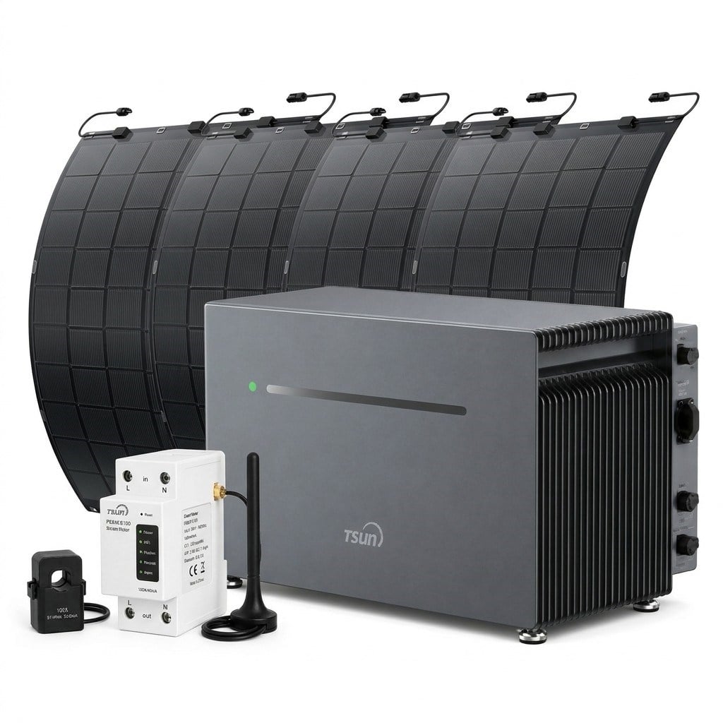 TSUN TSOL-MSU4000Lite 4kWh bataryalı balkon güneş enerjisi sistemi 1240W esnek güneş paneli ve PEEM-S100 Smart Meter paketi