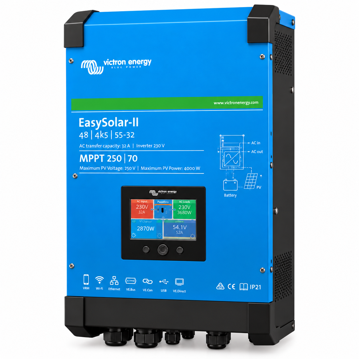 Victron Energy EasySolar-II 48/4k5/55-32 MPPT 250/70 GX 48V 4kW invertör ve 70A MPPT güneş şarj kontrol cihazı