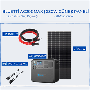 Bluetti AC200MAX Taşınabilir Güç Kaynağı | 230W Güneş Paneli