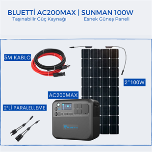 Bluetti AC200MAX Taşınabilir Güç Kaynağı | 100W Güneş Paneli