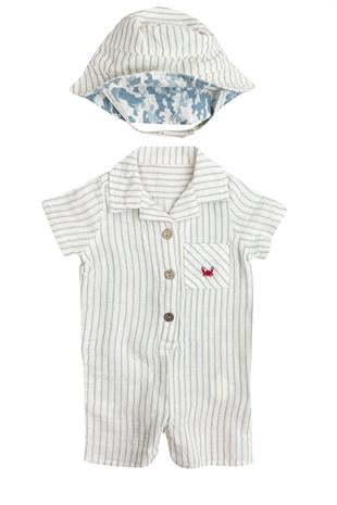 Maryjoe Şapkalı Çizgili Bebek Tulum