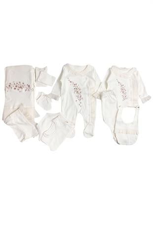 Natural Çiçekli Kız Bebek Hastane Çıkışı 10Lu Zıbın Set
