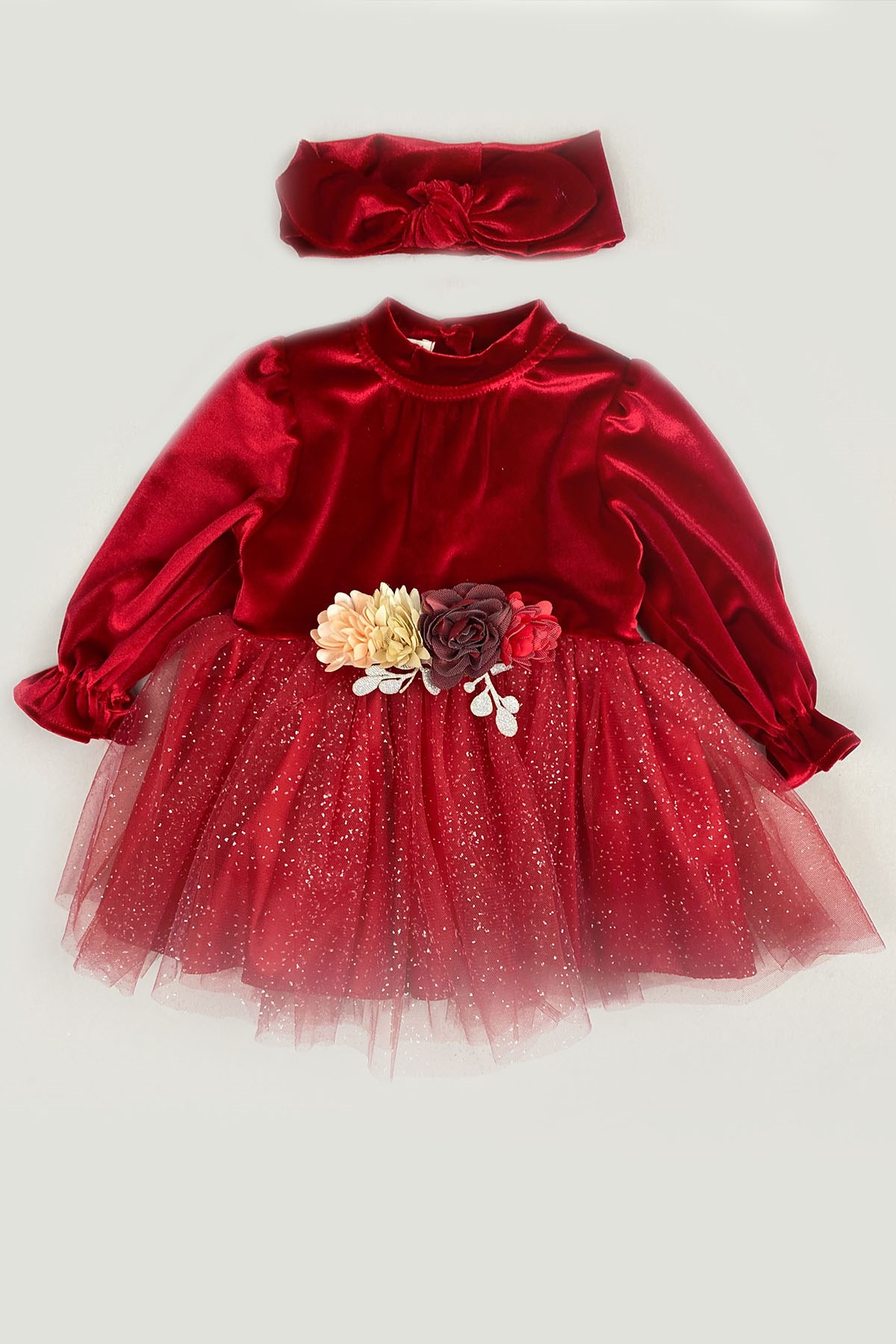 Kadife Tütü Detay Bebek Elbise Kırmızı I hansbebe