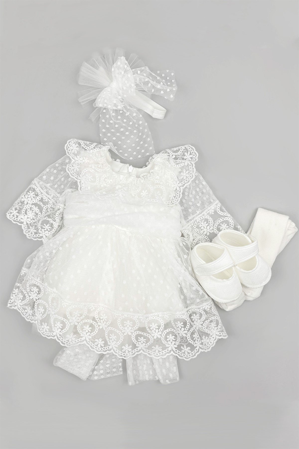 Pugi Baby Kız Bebek Elbiseli Mevlüt Takımı Beyaz I hansbebe