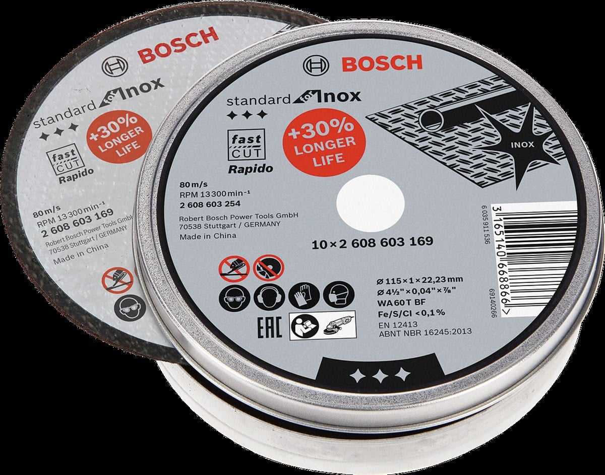 Bosch - 115*1,0mm Standard Seri Düz Inox (Paslanmaz Çelik) Kesme Diski (Taş) - Rapido 10lu