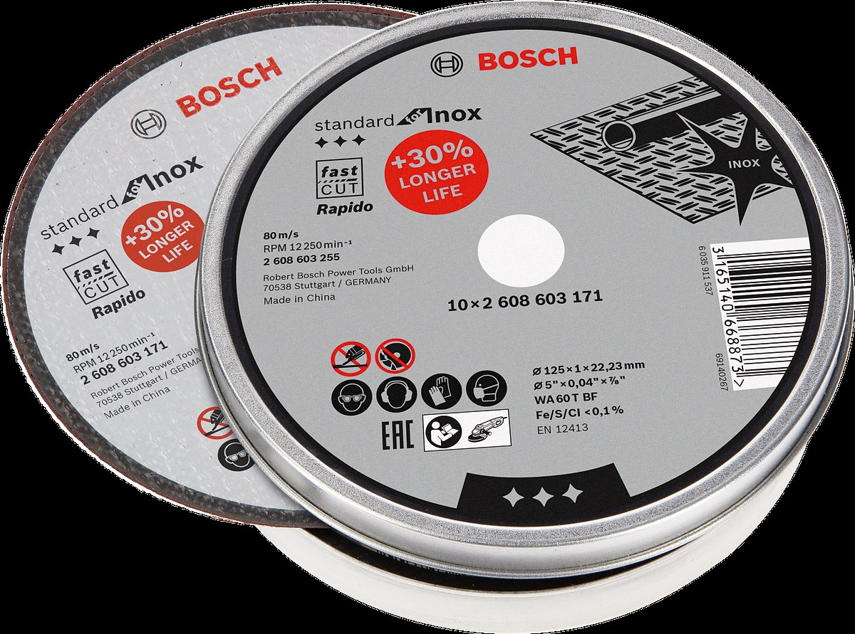 Bosch - 125*1,0mm Standard Seri Düz Inox (Paslanmaz Çelik) Kesme Diski (Taş) - Rapido 10lu