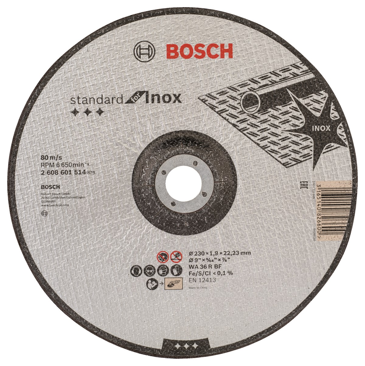 Bosch - 230*1,9 mm Standard Seri Düz Inox (Paslanmaz Çelik) Kesme Diski (Taş)