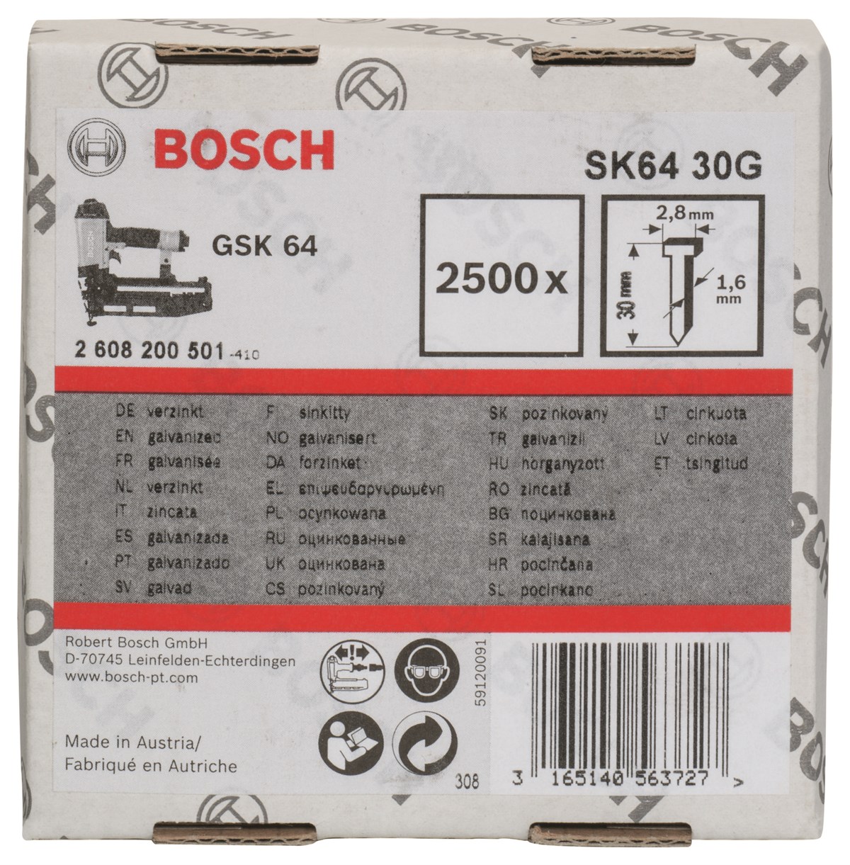Bosch - GSK 64 Çivisi 30 mm 2500li Galvanizli