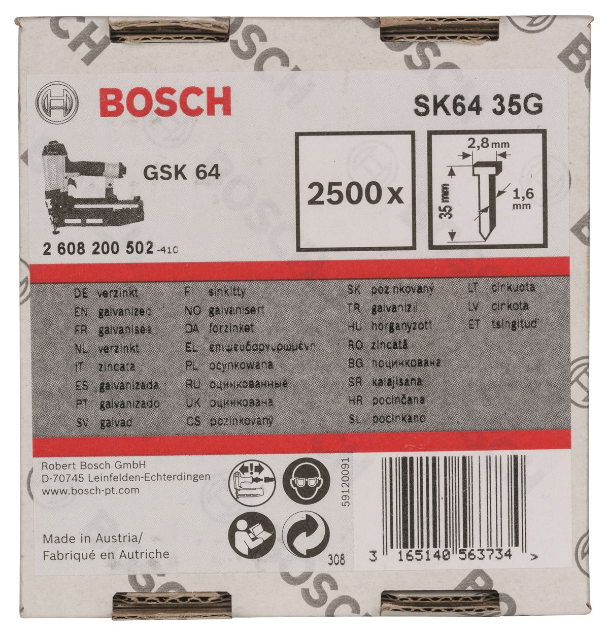 Bosch - GSK 64 Çivisi 35 mm 2500li Galvanizli