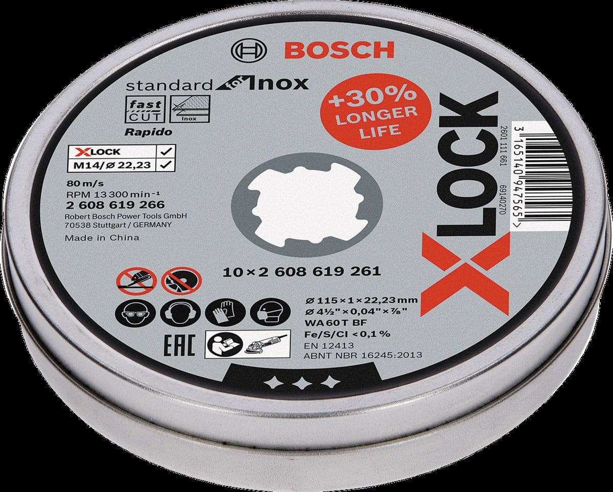 Bosch - X-LOCK - 115*1,0mm Standard Seri Düz Inox (Paslanmaz Çelik) Kesme Diski (Taş) - Rapido 10lu