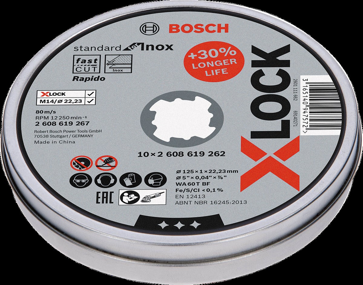 Bosch - X-LOCK - 125*1,0mm Standard Seri Düz Inox (Paslanmaz Çelik) Kesme Diski (Taş) - Rapido 10lu