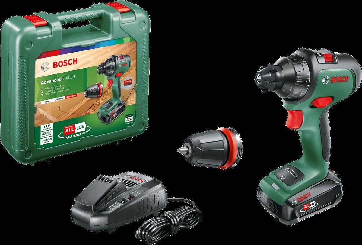 Bosch AdvancedDrill 18 Çift Akülü Delme Vidalama Makinesi 18V (2 x 2,5 Ah) + Şarj Cihazı AL 1830 CV