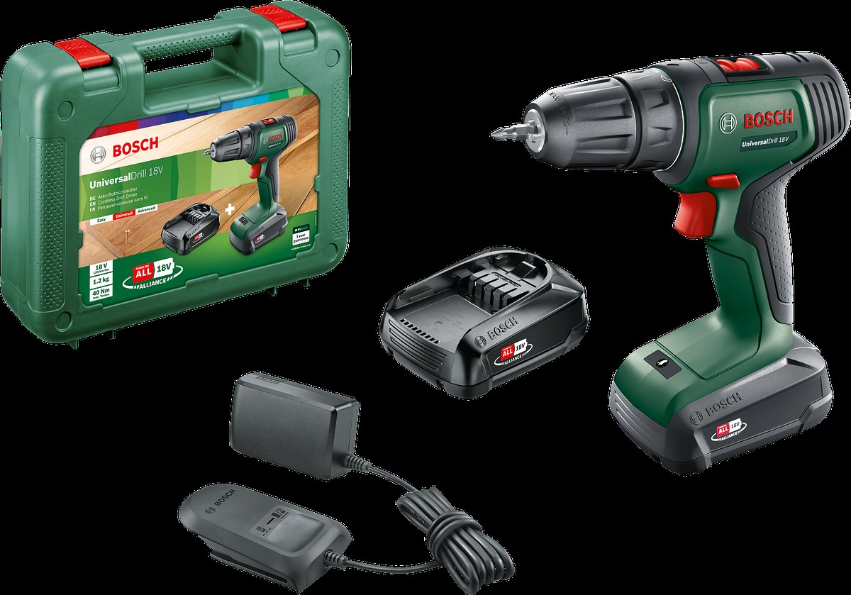 Bosch UniversalDrill 18 Çift Akülü Delme Vidalama Makinesi (2 x 1,5Ah)