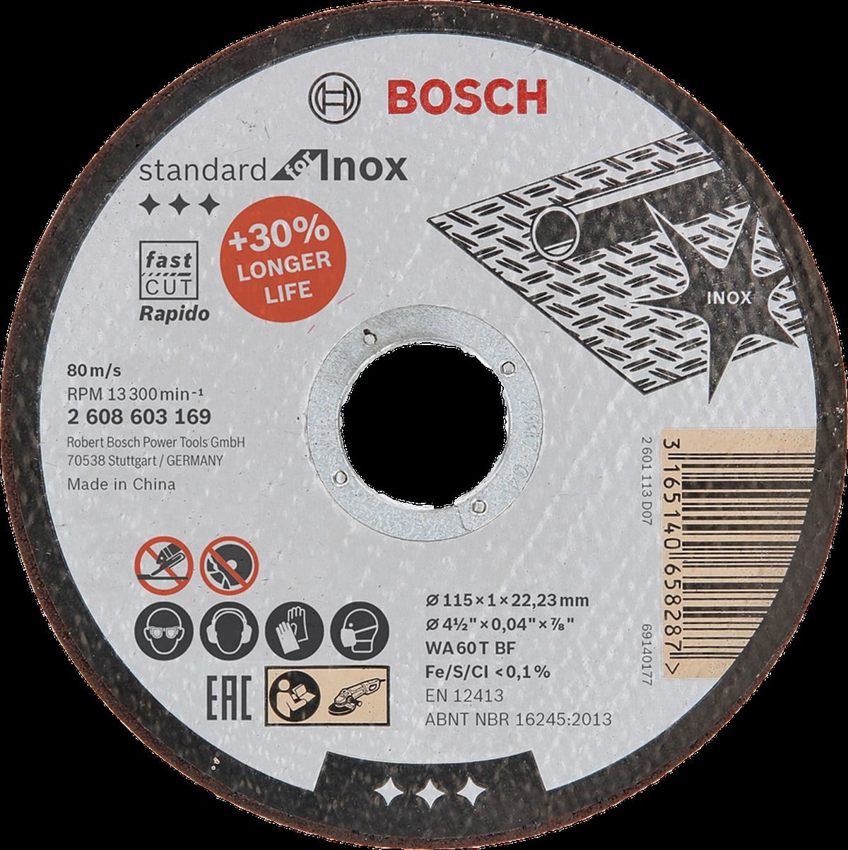 Bosch - 115*1,0 mm Standard Seri Düz Inox (Paslanmaz Çelik) Kesme Diski (Taş) - Rapido