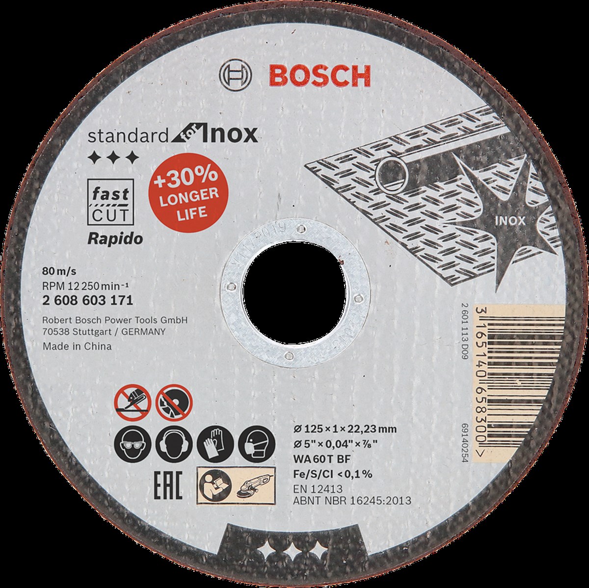 Bosch - 125*1,0 mm Standard Seri Düz Inox (Paslanmaz Çelik) Kesme Diski (Taş) - Rapido