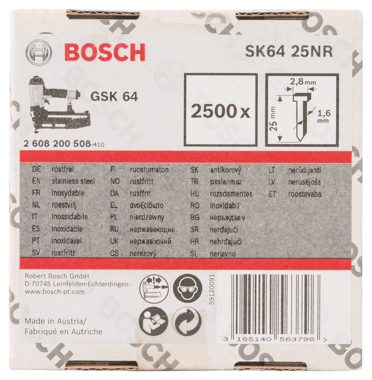 Bosch - GSK 64 Çivisi 25 mm 2500li Paslanmaz
