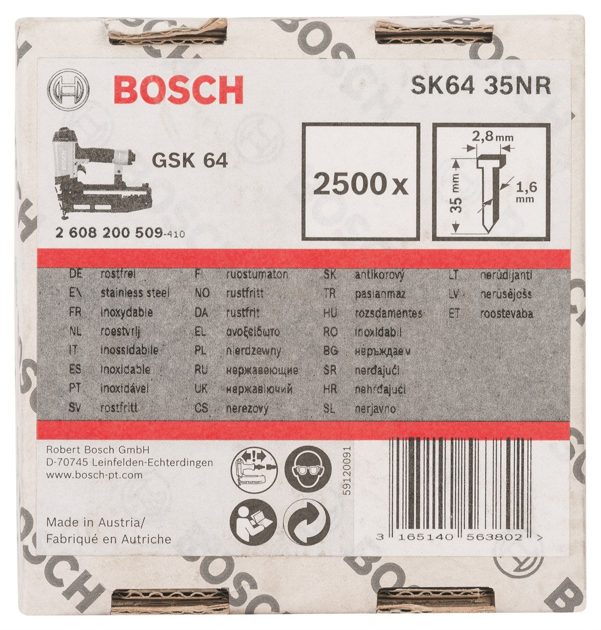 Bosch - GSK 64 Çivisi 35 mm 2500li Paslanmaz