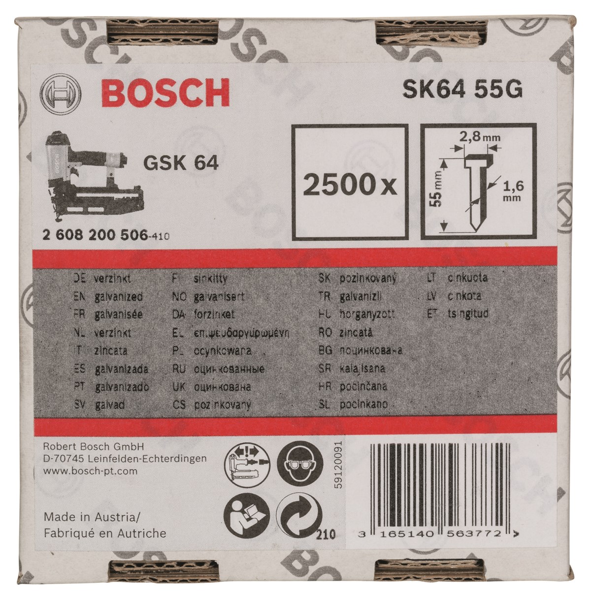 Bosch - GSK 64 Çivisi 55 mm 2500li Galvanizli