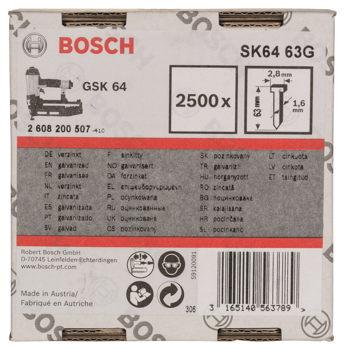 Bosch - GSK 64 Çivisi 63 mm 2500li Galvanizli