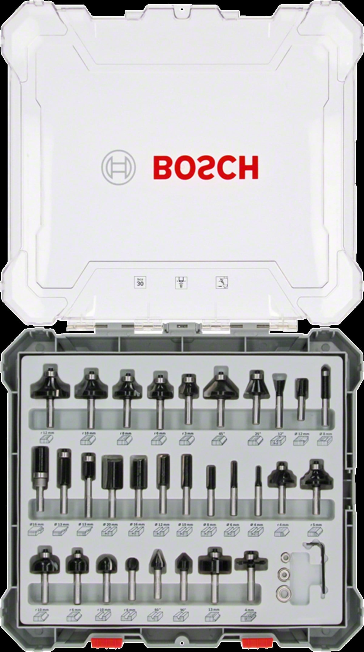 Bosch - Profesyonel 30 Parça Karışık Freze Ucu Seti 8 mm Şaftlı