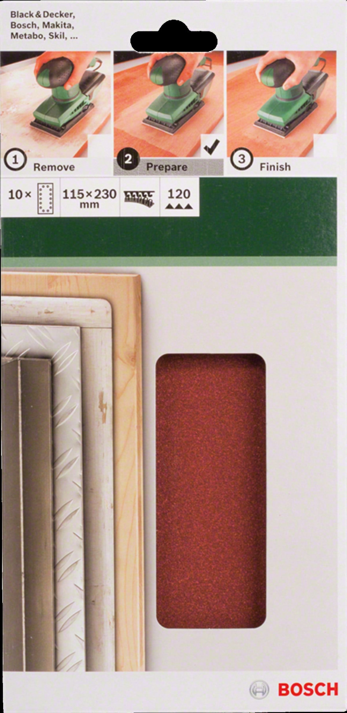 Bosch - Titreşimli Zımpara Kağıdı 10'lu, 115 x 230 mm 120 Kum 14 Delik