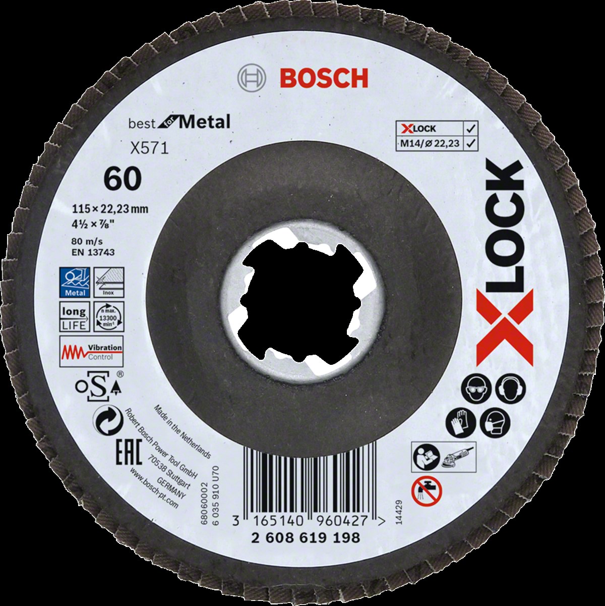 Bosch - X-LOCK - 115 mm 60 Kum Best Serisi Metal Flap Disk