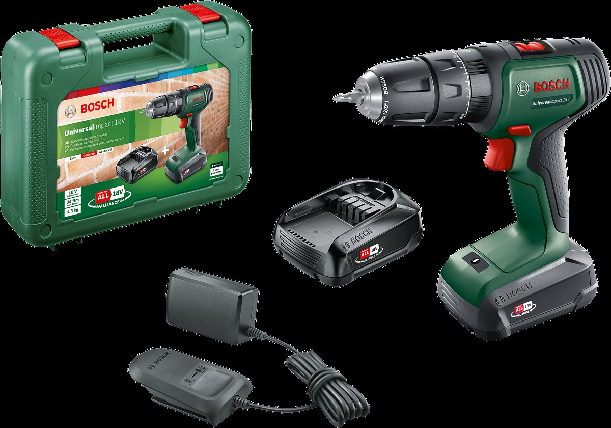 Bosch UniversalImpact 18 Çift Akülü Darbeli Delme Vidalama Makinesi (2 x 1,5Ah)