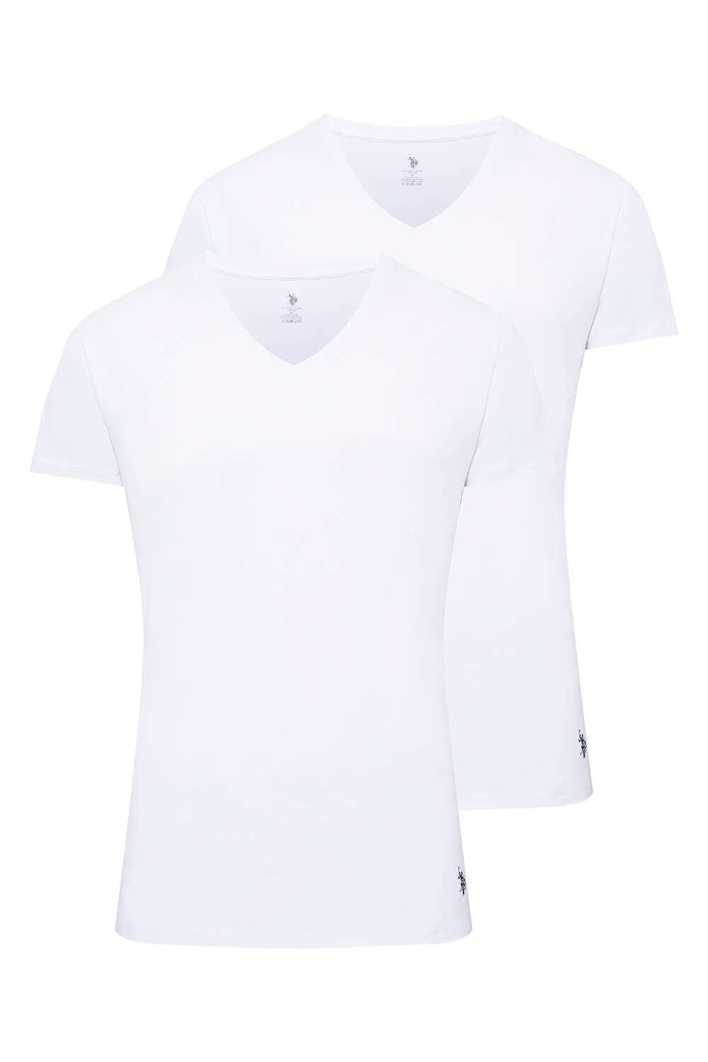 U.S. Polo Assn. Erkek Beyaz 2 Li V Yaka Atlet - US.01.80194 120