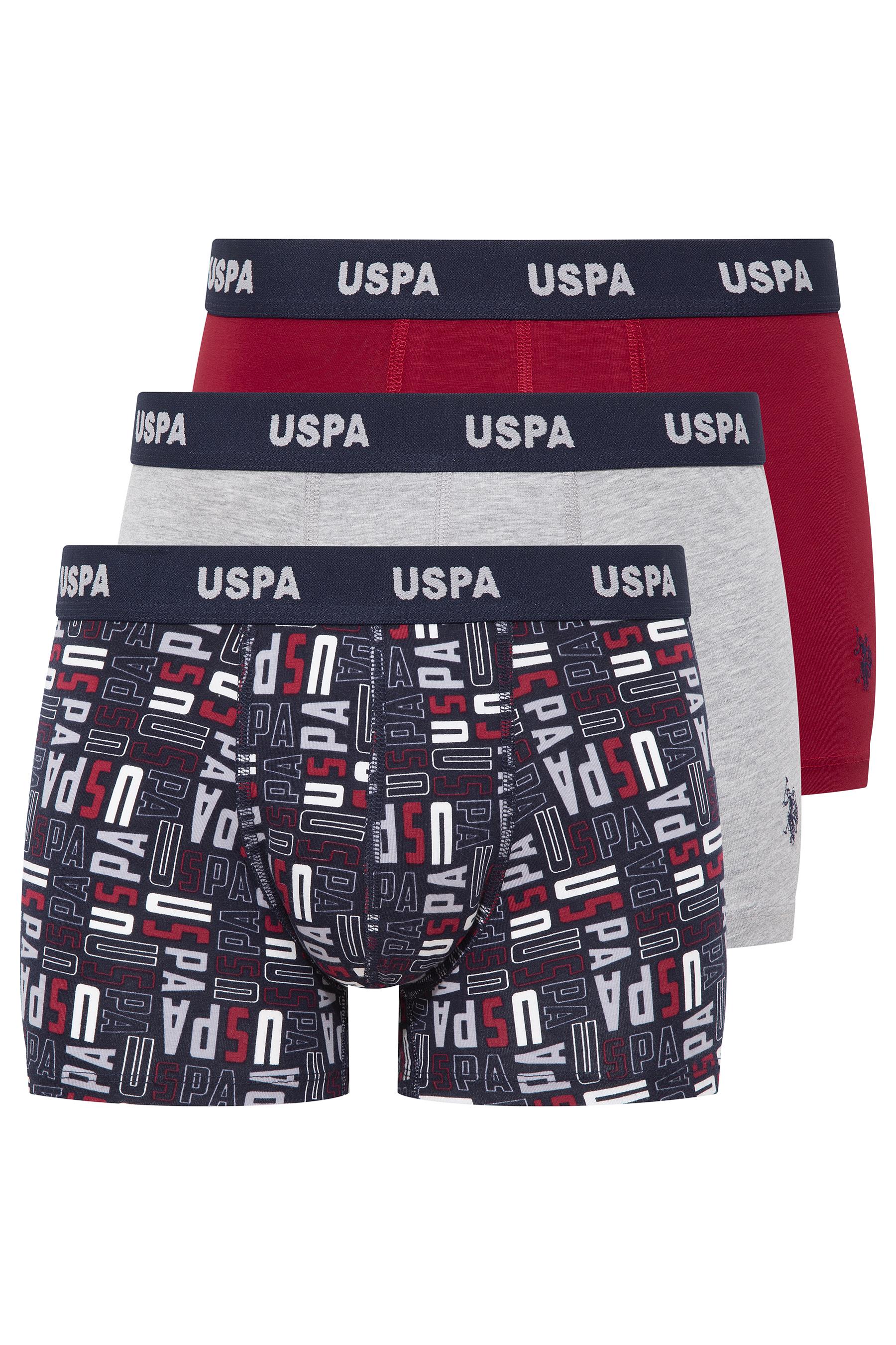 U.S. POLO ASSN. Erkek Gri Melanj-Bordo-Baskılı 3 lü Boxer  - US.01.80509 564